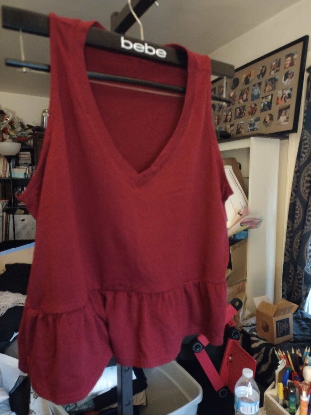 NWOT Burgundy V-Neck Peplum Tank Top Medium